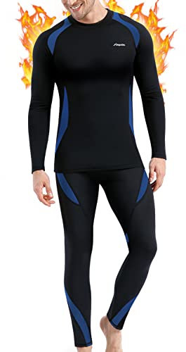 Thermounterwäsche Herren, Skiunterwäsche Winter Thermowäsche Set Funktionsunterwäsche Warm Weich Funktionswäsche atmungsaktiv Thermo Unterwäsche Thermounterhemd Thermounterhose für Männer Blau L
