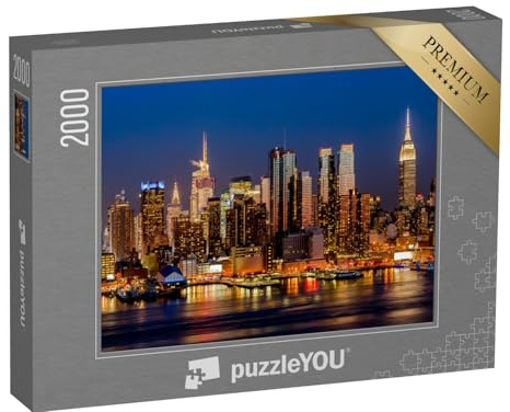 puzzleYOU: Puzzle 2000 Teile „Puzzle New York City nächtliche Skyline Gebäude im Stadtzentrum von Manhattan“