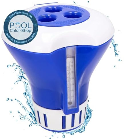 Duraol Pool Dosierschwimmer mit Thermometer I Einstellbarer Dosierer zur Chlorzugabe für Pools I Pool Dosieranlage ideal für 20g bis 300g Tabs I Chlor Schwimmer mit verstellbaren Dosierschlitzen