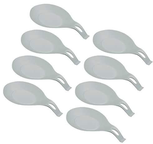 sourcing map Silicone Spoon Rest, 7.68 x 3.74 Heat Resistant Kitchen Utensil Holder Spatula Ladle Rest for Counter Stove Top, Light Gray 8Pcs