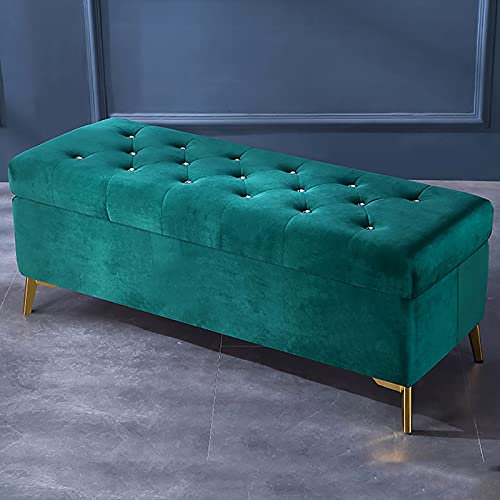 Luxuriöse Ottomane mit Kristallknöpfen, samtgepolsterte Bettbank, Moderne Dekorationsmöbel, Wohnzimmer, Fußstütze, Eingangsbereich, Schuhbank, Grün, 60 x 42 x 45 cm (24 x 17 x 18 Z