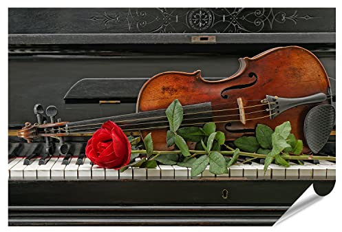 islandburner INOL-PGR - Poster XXL con immagine di violino e pianoforte rosa antico, con strumenti musicali di alta qualità, stampa fotografica