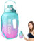 Rianpesn Bouteille d'eau avec Temps | Granbouteille d'eau motivante 3 L avec Heures consommation | Carafes à Eau Portables pour Salle Sport pour Une hydratation Toute la