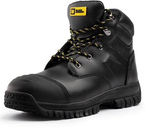 BLACK HAMMER Sicherheitsarbeitsstiefel für Herren Stahlkappe Weite Passform Glattleder Ideal für Arbeit und Alltag - Dienstprogramm und Professionelle Schuhe S3 SRC, Leicht und Bequem Thunder (41 EU)