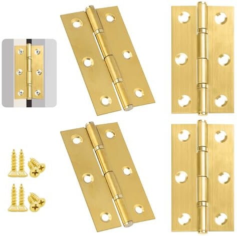 Anstore 4 cerniere per porta in acciaio inox, dorate, 70 x 40 mm, per carichi pesanti, regolabili, con viti per porta in legno, cancello da giardino, esterno