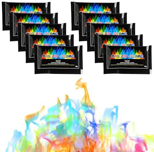 Buntes Feuer, Buntes Feuerpulver, 10 X 10g Magical Flame, Farbe Zauberpulver Feuer, Magic Fire Pulver, Neon Flames, für Lagerfeuer und Außenkamine, Party und Halloween und Weihnachte, Outdoor Events