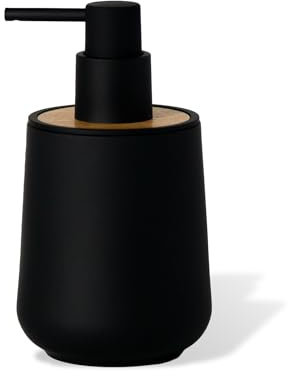 ABBI NIMO 10 Unzen Kleiner Soft Touch Seifenspender für Bad und Küche, Mattschwarz gummierter Seifenspender mit natürlichem Bambus, unzerbrechlicher Handseifenspender aus Kunststoff