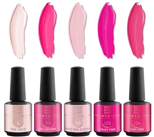 SHAYENNE UV Gel Nagellack 5 Rosa Pink Glitzer Töne je 15 ml für UV LED Lampe | MADE in GERMANY Gesamt 75 ml | Gel Nail Polish for Lamp | Nagel Lack Gellack Nagelgel Variant 5