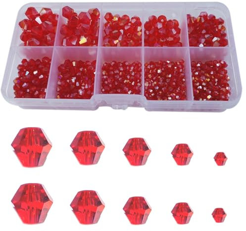 Gocelyn 900pcs de Cuentas de Cristal Bicono Facetado de Color AB (Rojo), Cuentas de Cristal Rondelle Variadas para la Fabricación de Joyas, Hallazgos para Pulseras, Colgantes 2/3/4/5/6/8mm