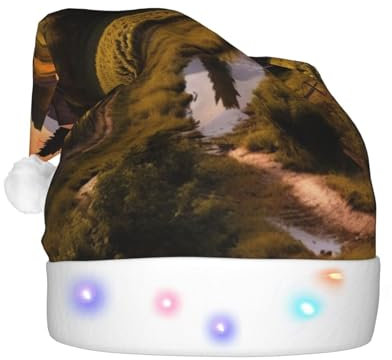 Christmas Hat for Adults Farm Scenery Plush Xmas Tree Hat Santa Hat for New Year Festive Party Supplies