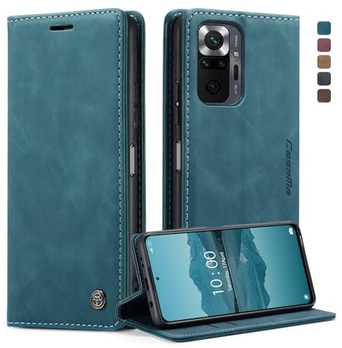 Handyhülle für Xiaomi Redmi Note 10 Pro Hülle, Klapphülle Premium Lederhülle Klappbar Flip Case Tasche Magnet Kartenfach Standfunktion Klapphülle Schutzhülle für Redmi Note 10 Pro Max, Blaugrün