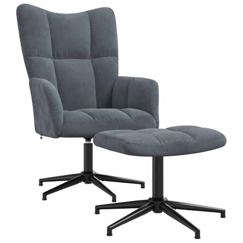 vidaXL Relaxsessel mit Hocker Drehbar Fernsehsessel Polsterstuhl Polstersessel Relaxstuhl Sessel Ohrensessel Armsessel Wohnzimmer Dunkelgrau Samt