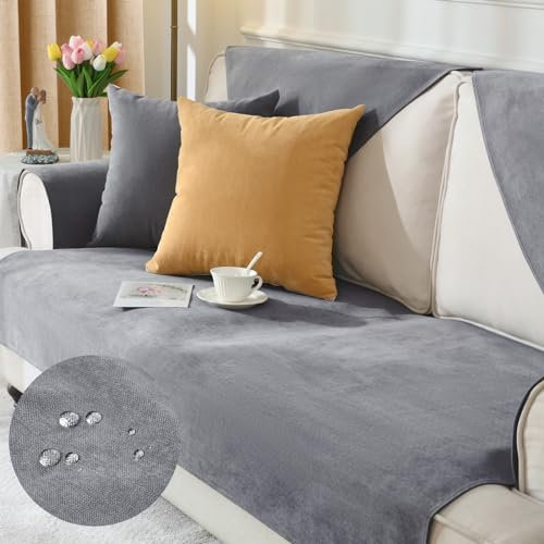 Alishomtll Sofabezug 1/2/3/4 Sitzer, Universelle Wasserdicht Sofa Überzug Ecksofa, L Form Couch Überzug, Hund Katze Anti-rutsch Sofaüberwurfe Sofaschoner für Wohnzimmer (Dunkelgrau, 90x180cm)