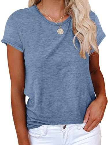 Cicy Bell Damen T Shirt Rundhals Oberteil Sommer Top | Einfarbig,Casua,Kurzarm,Loose Fit,Basic,Oberteile,Baumwolle,Locker,Lässig