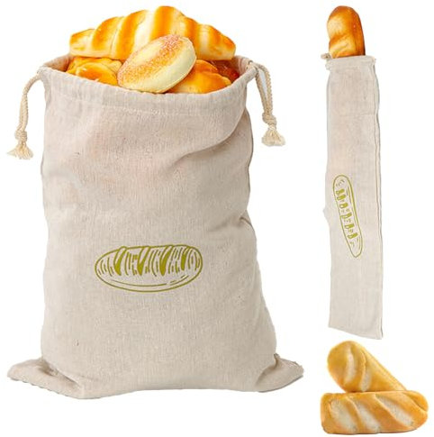 Fychuo Linen Bread Bag, 2 Pack Bread Bags for Homemade Bread Storage Bread Slicers Bread Bags to Keep Bread Fresh Reusable Eco Friendly 40cm x 30cm + 67cm x 15cm