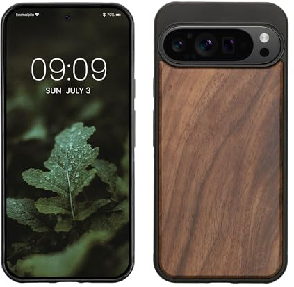 kwmobile Custodia Compatibile con Google Pixel 9 Pro XL Cover - Protezione in Legno per Smartphone - Back Case con Bumper in Silicone TPU - marrone scuro legna