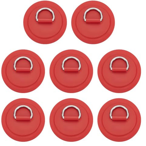 WEBEEDY 8 Stück D-Ring Patch Für Schlauchboot Edelstahl D-Ring PVC Patch Stehpaddelboard Kanu Rafting, Kajak Kanu Deck Zubehör Kein Kleber Enthalten, Rot