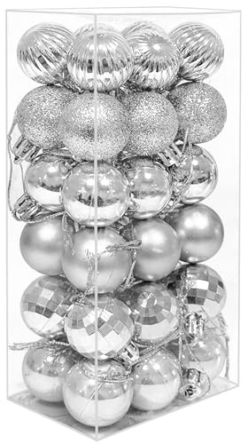 36PCS 4CM Christmas Baubles Xmas Balls Tree Decorations Small Shatterproof Christmas Tree Balls Hanging Ornaments for Home Holiday Party, Silver