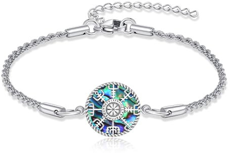 CUPENDA Wikinger Kompass Armband Sterling Silber Vegvisir Runen Armband Abalone Shell Nordischer Schmuck für Frauen