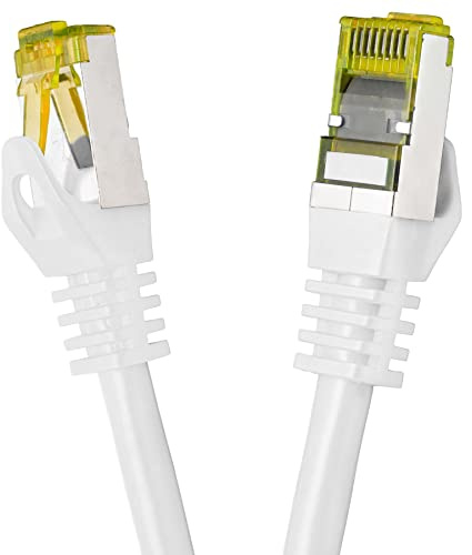 BIGtec LAN Kabel 50m Netzwerkkabel CAT7 Ethernet Internet Patchkabel CAT.7 weiß Gigabit doppelt geschirmt Netzwerke Modem Router Switch 2 x Stecker RJ45 kompatibel zu CAT.5 CAT.6 CAT.6a CAT.8