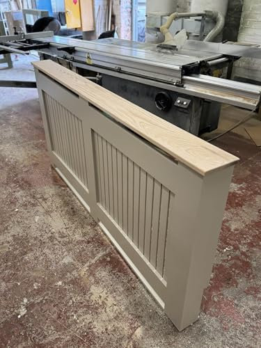 Vertical Slat Radiator Cover with a Solid Oak Top - Grey (Medium)