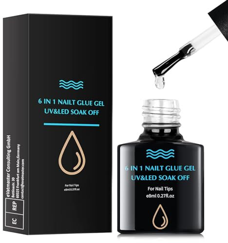Gel Nail Glue UV - 6 in 1 Gel Glue for Nail Tips Need UV Light,Strong Adhesive for Press on Nails Acrylic Tips