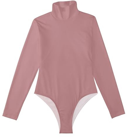 ODAWA Body da donna Pansy Donna Manica Lunga Dolcevita Elastico Dolcevita Body Suit, Rosa antica., Small