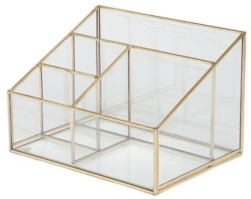 AIMIAO Makeup Organiser Gold, Eyeshadow Palette & Brush Holder Glass Cosmetic Storage Box with 4 Compartments for Bedroom & Bathroom