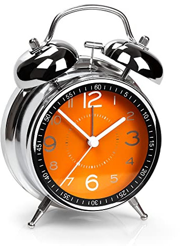 AYRELY® Wecker laut für Tiefschläfer, Doppelglocken Retro-Wecker, 4 Zoll, Wecker analog ohne Ticken, Metallzifferblatt mit Nachtlicht für Schlaf- und Nachttische (Orange)