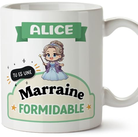 Mugffins Tasses Personnalisables pour MARRAINE - En Français - Cadeau Personalisé- Tu es formidable - Kawaii - 11 oz / 330 ml