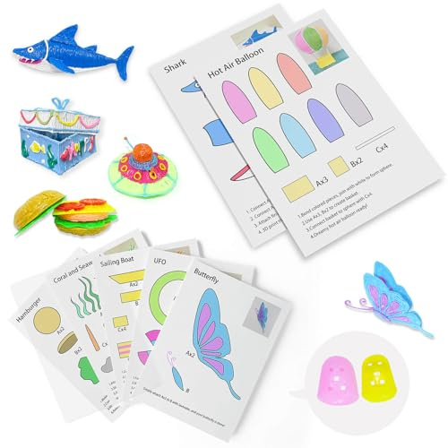 Dayker 3D Druck Stift Zeichnungsbuch, 40 Muster Malerei Graffiti Vorlage | Bunte dicke Papier Schablonen, mit einem PVC transparente Brett, 3D Modell kreative Werkzeuge für Geburtstag Weihnachten DIY