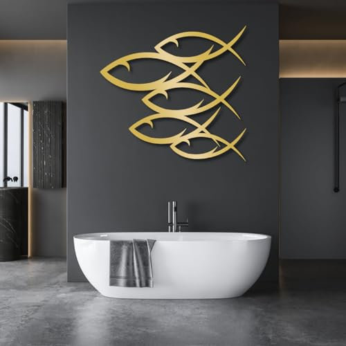 Wanddekoration mit Fischschwarm aus Metall, Wanddekoration mit Fischen, Wandkunst aus Metall im Küstenstil, nautische Wanddekoration mit Fischen, Wandkunst mit Fischen, Ozean-Wanddekoration, Fischdek