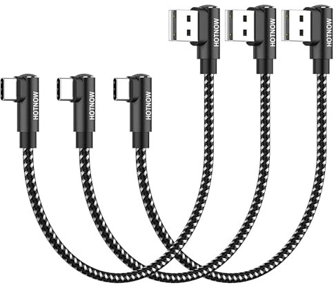 HOTNOW breve USB C Cable Angled 3 Pack 0.15m USB C Nylon Braided Charging Cable for iPhone 15 16, Power Bank and Other Type C Devices