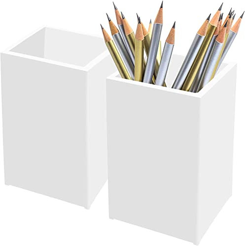JIEYUZYUO Pencil Pots for Classroom,Desk Accessories and Storage Products,2 Pack Acrylic Pen/White Color
