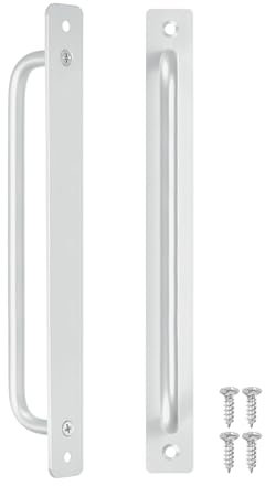 M METERXITY 2-Pack Barn Door Handles, 8.83Inch/224mm Hole Center Aluminium Alloy Gate Handle with Mounting Screws for Bathroom/Wardrobe/Closet/Kitchen, Sliding Door Handle with Plate [Silver]