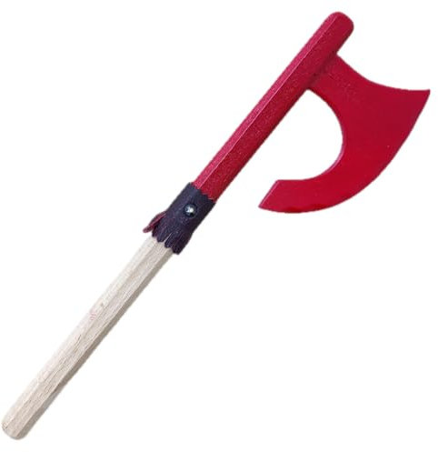 Ascia Vichinga in Legno - Ascia per Giochi di Ruolo Medievali - Made in Italy, Artigianale con Inserto in Vera Pelle, Sicura e senza Schegge - Costume Giochi Medievali (ROSSO, VICHINGA)