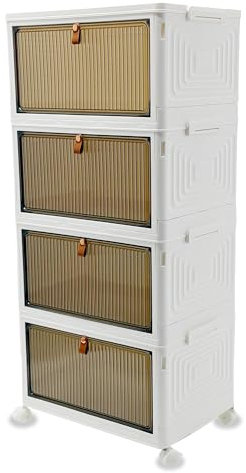 SIDSONS 23L/Tier Storage Boxes With 1 Lid - Plastic Storage Drawers, 4 Tier Folding Wardrobe Organizer, Stackable Box With Wheels, Bins For Clothes, Bathroom, Living Room (4-Tier,92L Total)