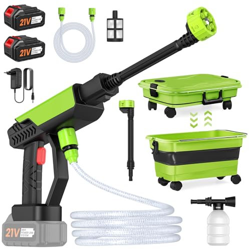 Idropulitrice a Batteria, 30 Bar Idropulitrice Elettrica Portatile con 2 x 3.0Ah Batterie, Serbatoio Mobile Pieghevole da 22 L, Ugello 6 In 1, Tubo 5 m, Idropulitrice Senza Fili per Auto Giardino