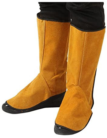 YQVEOT Schweißerschürze, Lederschweißen Brandschutz Fuß Arbeitsplatz Schweiß Leder Langschuh Stiefel Leggings Schweißer Fußdecke Verschleißschweißer Werkzeuge Werkstattbedarf