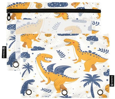 Mnsruu Astuccio per matite a 3 anelli, motivo dinosauri, con cerniera, con finestra trasparente, per articoli da ufficio, Multicolore, Taglia unica, Organizer per borse