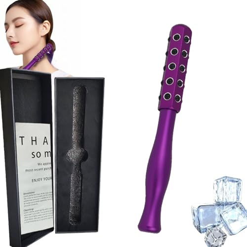 Elarique Glow Sculpting Face Roller - Germanium Stone Beauty Roller for Facelift & Uplift Massage, Cooling Facial Tool with Ergonomic Handle, Portable for Skincare & Sculpting (Purple)