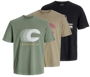 JACK & JONES Male T-Shirt 3er-Pack Logo Rundhals T-Shirt, Farbe:Mehrfarbig, Größe:M