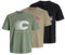 JACK & JONES Male T-Shirt 3er-Pack Logo Rundhals T-Shirt, Farbe:Mehrfarbig, Größe:M