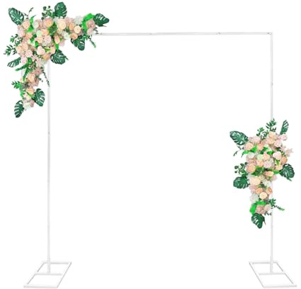 Fiita 2.5 * 2.5m Hochzeitsbogen-Hintergrundständer, quadratisch, goldfarben, Metallbogen, Hintergrund für Hochzeitszeremonie, Fotoautomaten, Geburtstag, Party Dekoration White