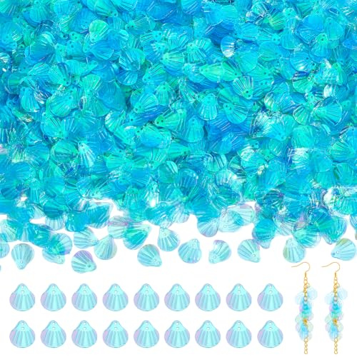 NBEADS 2000 Stück Muschel Pailletten, 220g Lose Pailletten Aus Kunstharz Mit 2 Löchern Schillernde UV Beschichtung Kunstharz Anhänger Zum Nähen Verzieren Und Basteln, Deep Sky Blau