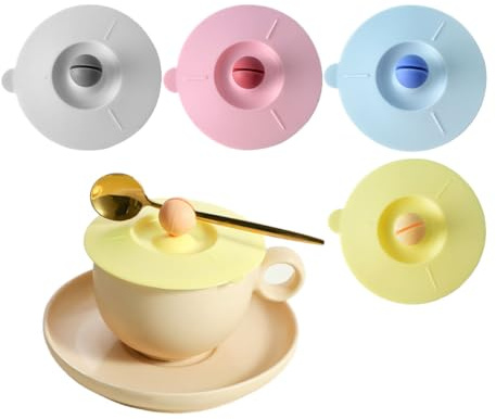 4 Stück Silikon Glasabdeckung Trinkglas,Becher Deckel Wiederverwendbarer,Kronkorken Silikon,Anti Staub Tasse Deckel,Silikondeckel für Kaffee Bierkrug Weinglas Joghurtbecher Home Outdoors Mug(10cm)