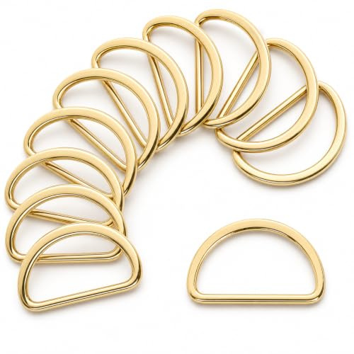 Soiftra D Ringe 40mm 10er Set, Flache D-Ringe aus Metall in Golden Rostoptik für Taschen, Rucksäcke, Gürtel und Lederarbeiten