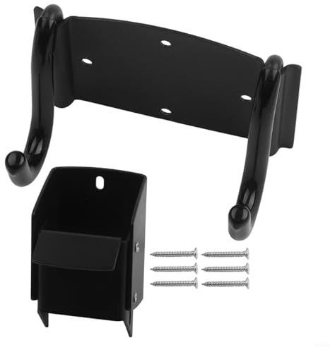 Drivstraw Wheelbarrow Storage Hook for Most Wheelbarrow Designs - Heavy Duty Steel Bracket with Spring-Loaded Lifter Latch, Rust-Proof Black Finish, Protective Silicone