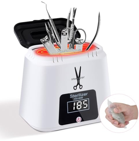 Nail Tool Sterilizer,220ml Large Capacity Beauty Tools Sterilizer with Disinfection Glass Beads,Manicure Steriliser with LCD Display for Disinfecting Hair Tools,Nail Manicure Set,Dental Hygiene Kit