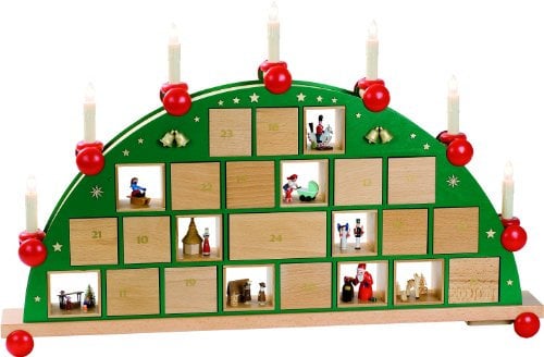 Richard Glässer Seiffen Schwibbogen Adventskalender, Länge 76 cm, natur, komplett elektrisch beleuchtet, original Erzgebirge